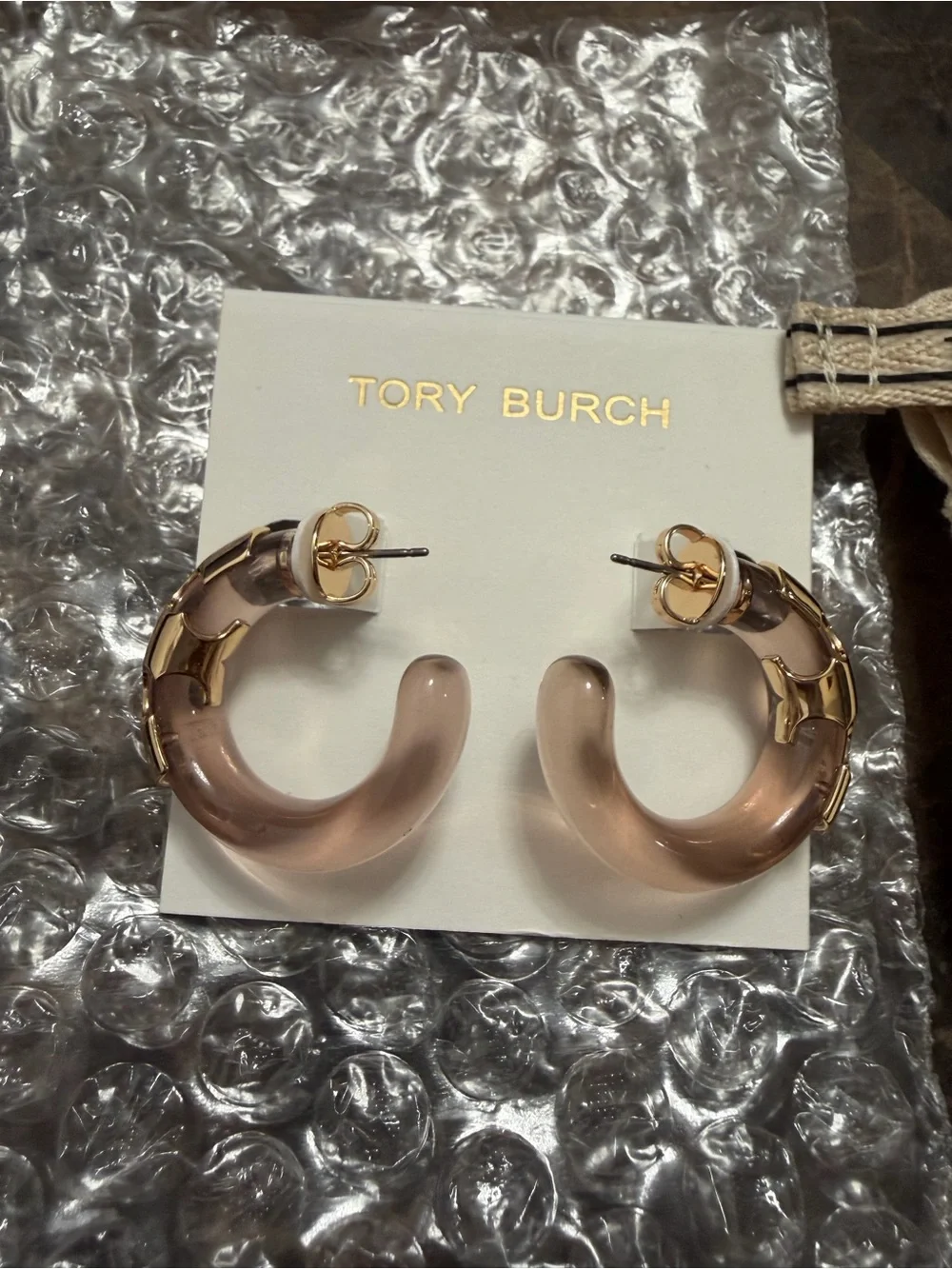 Tory Burch Resin Hoop Earrings with Gold Accents